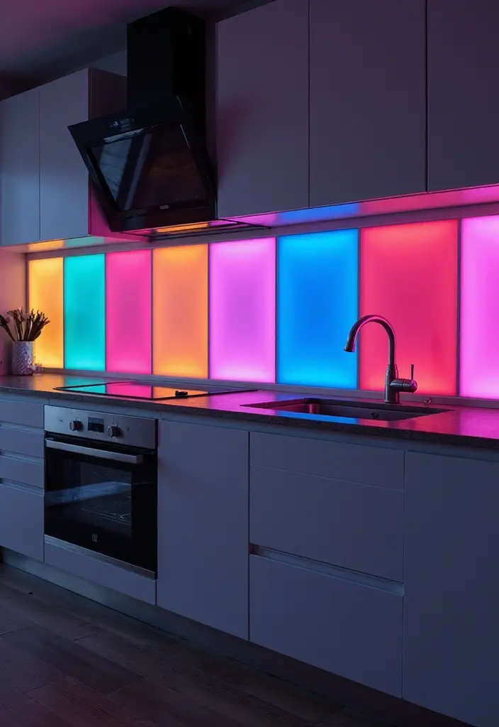 21 Backlit Kitchen Backsplash Ideas That Will Instantly Elevate Your Space (Wait Until You See #7!) - 4. Colorful LED Panels