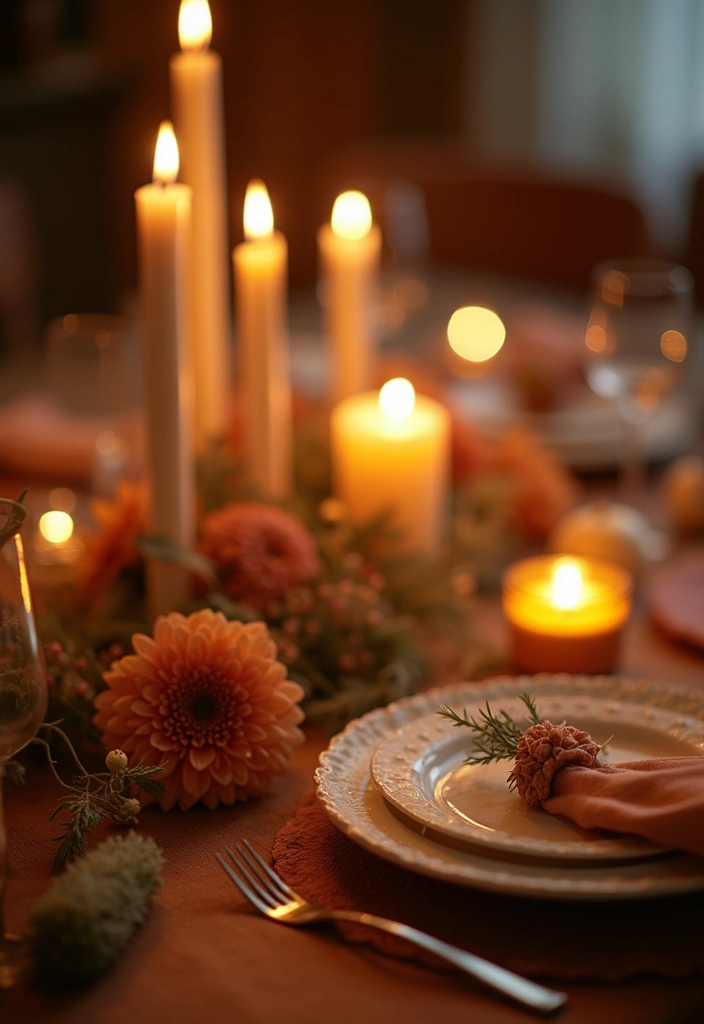 12 Elegant Thanksgiving Tablescape Ideas to Elevate Your Holiday Dinner! - 11. Cozy Candlelit Romance