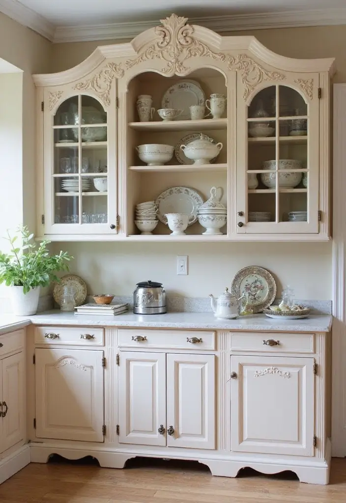 19 Dreamy Castlecore Kitchen Ideas That Feel Straight Out of a Fairytale (Wait Until You See #7!) - 2. Vintage-Style Cabinets