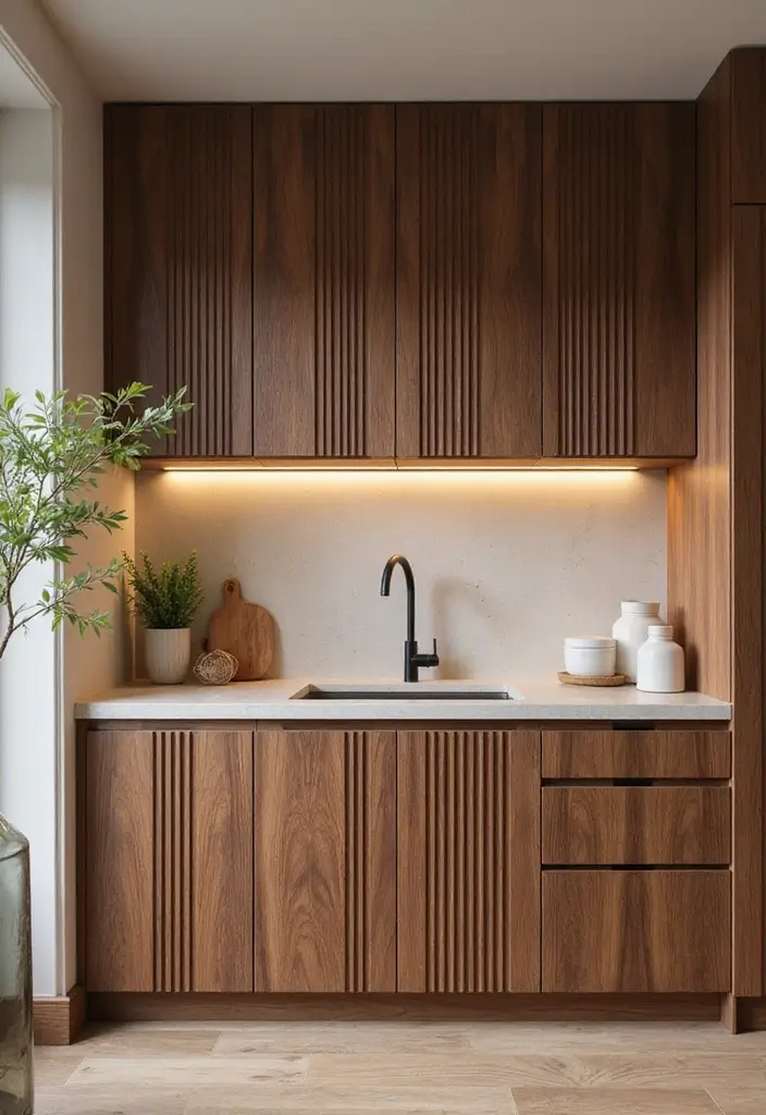 15 Fluted Kitchen Cabinet Ideas That’ll Instantly Elevate Your Space (Just Wait Until You See #6!) - 5. Elegant Walnut Wood