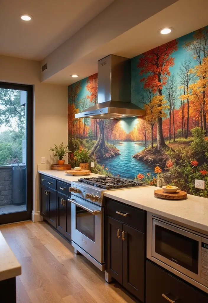 21 Backlit Kitchen Backsplash Ideas That Will Instantly Elevate Your Space (Wait Until You See #7!) - 10. Artistic Murals