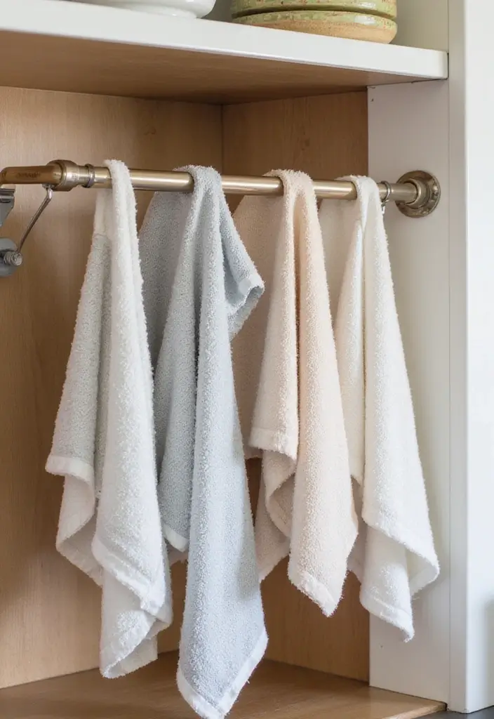22 Clever Kitchen Storage Ideas That Will Change Your Life (Don't Miss #11!) - 19. Tension Rod for Kitchen Towels