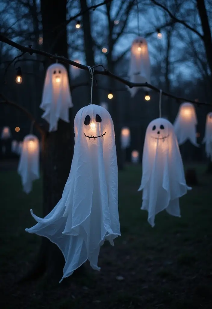 21 Haunting Halloween Outdoor Decor Ideas That Will Make Your Yard the Talk of the Block! - 3. Ghoulish Ghost Lanterns