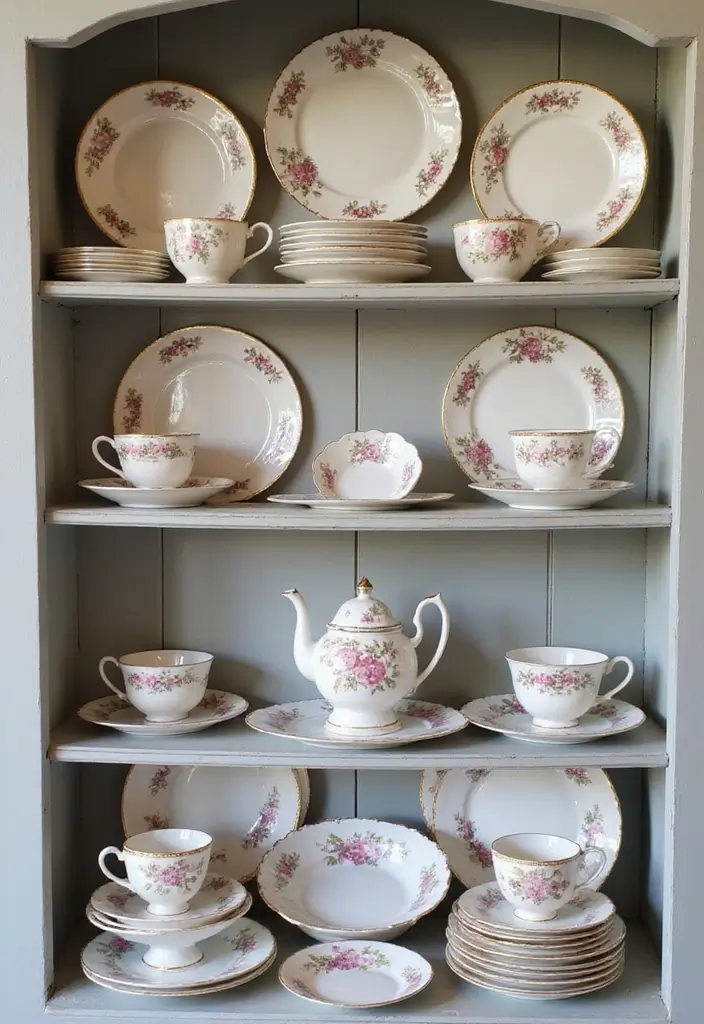 19 Dreamy Castlecore Kitchen Ideas That Feel Straight Out of a Fairytale (Wait Until You See #7!) - 5. Charming Vintage Tableware