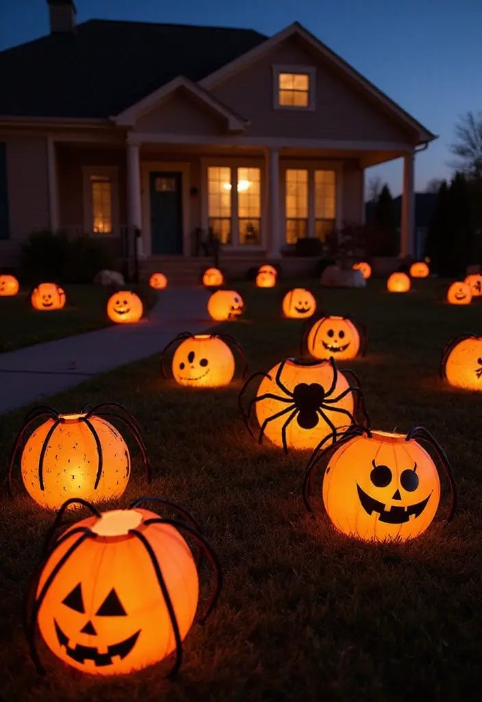 21 Haunting Halloween Outdoor Decor Ideas That Will Make Your Yard the Talk of the Block! - 15. Silly Spider Lanterns