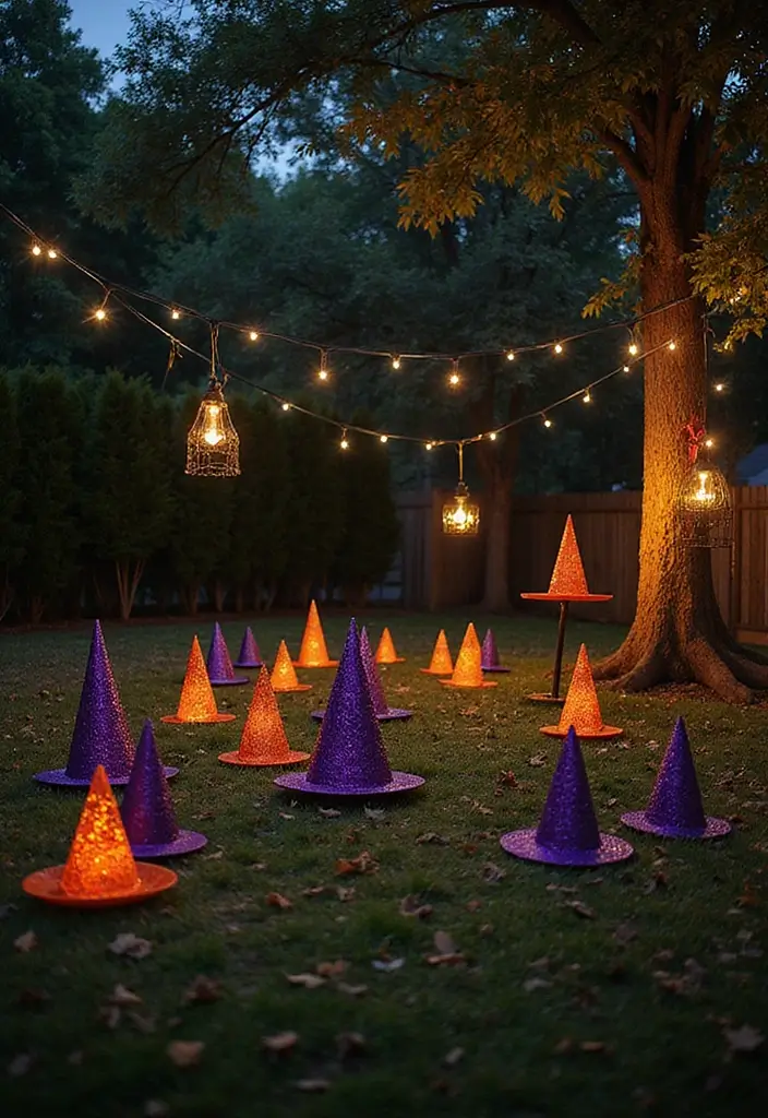 21 Haunting Halloween Outdoor Decor Ideas That Will Make Your Yard the Talk of the Block! - 16. Whimsical Witch Hats