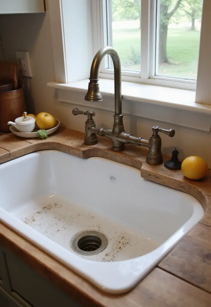19 Dreamy Castlecore Kitchen Ideas That Feel Straight Out of a Fairytale (Wait Until You See #7!) - 8. Rustic Farmhouse Sink