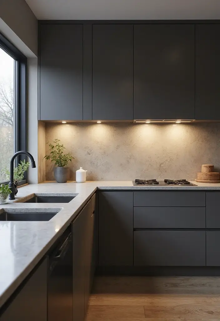 21 Backlit Kitchen Backsplash Ideas That Will Instantly Elevate Your Space (Wait Until You See #7!) - 11. Concrete Coolness