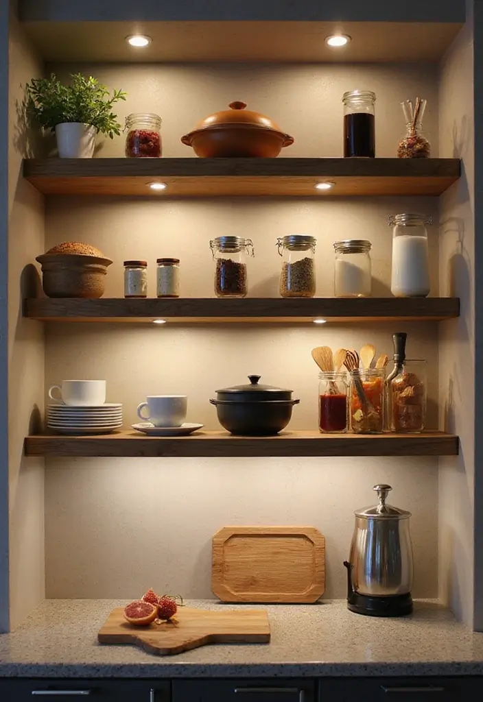 21 Backlit Kitchen Backsplash Ideas That Will Instantly Elevate Your Space (Wait Until You See #7!) - 16. Stylish Open Shelving