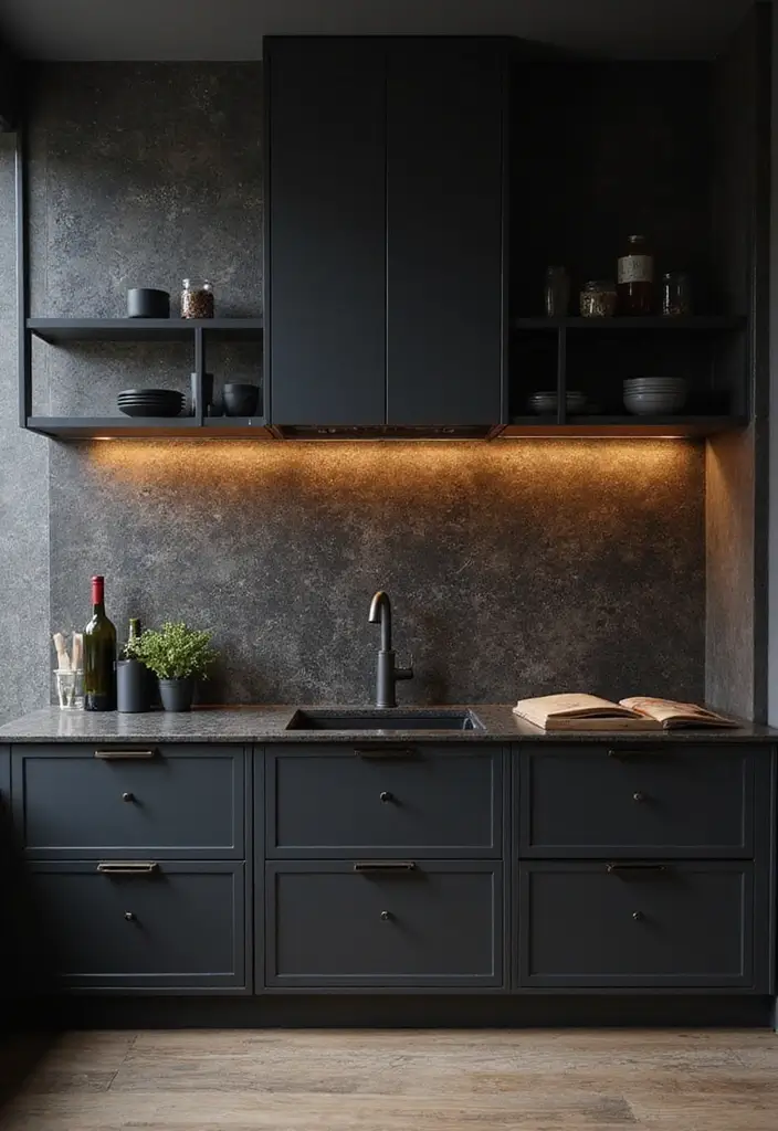 21 Backlit Kitchen Backsplash Ideas That Will Instantly Elevate Your Space (Wait Until You See #7!) - 20. Dark and Moody