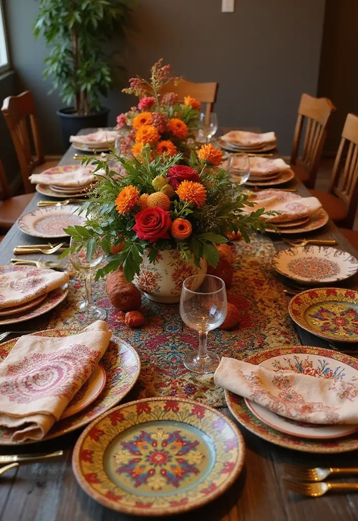 12 Elegant Thanksgiving Tablescape Ideas to Elevate Your Holiday Dinner! - 12. Cultural Fusion Decor
