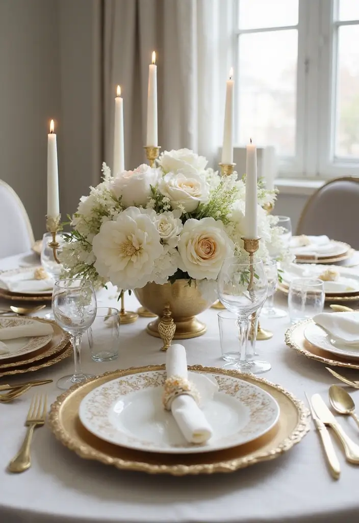 12 Elegant Thanksgiving Tablescape Ideas to Elevate Your Holiday Dinner! - 1. Classic White and Gold Elegance
