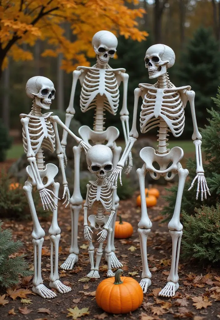 21 Haunting Halloween Outdoor Decor Ideas That Will Make Your Yard the Talk of the Block! - 8. Sinister Skeletons