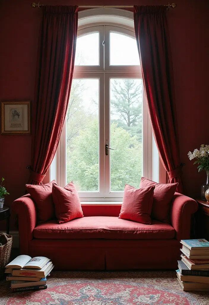 19 Dark Cherry Red Decor Ideas That Feel Seductive & Bold - 14. Window Seats in Deep Cherry
