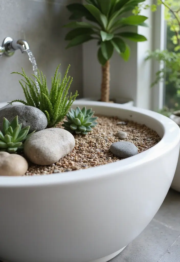 15 Japandi Bathroom Style Ideas That Transforms Your Space Into Pure Calm - 3. Zen Gardens for a Touch of Nature