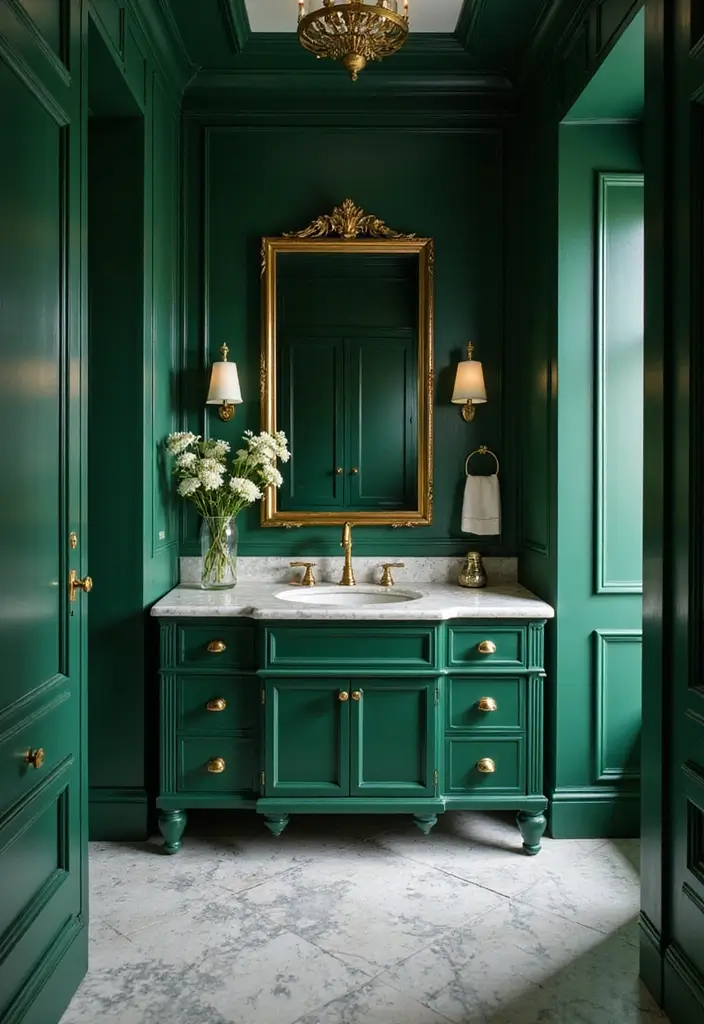 25 Bold Bathroom Color Ideas That Drench Your Space in Vibrance & Personality - 24. Enchanting Emerald