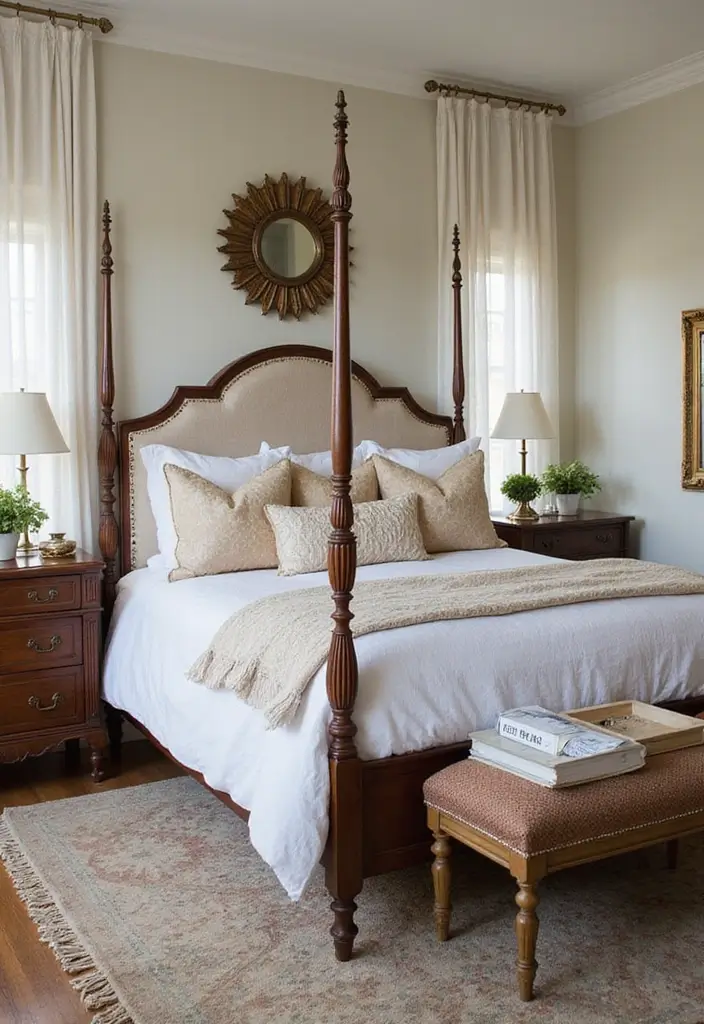 11 Eclectic Glam Bedroom Ideas That Sparkle With Personality & Flair - 4. Antique Meets Modern