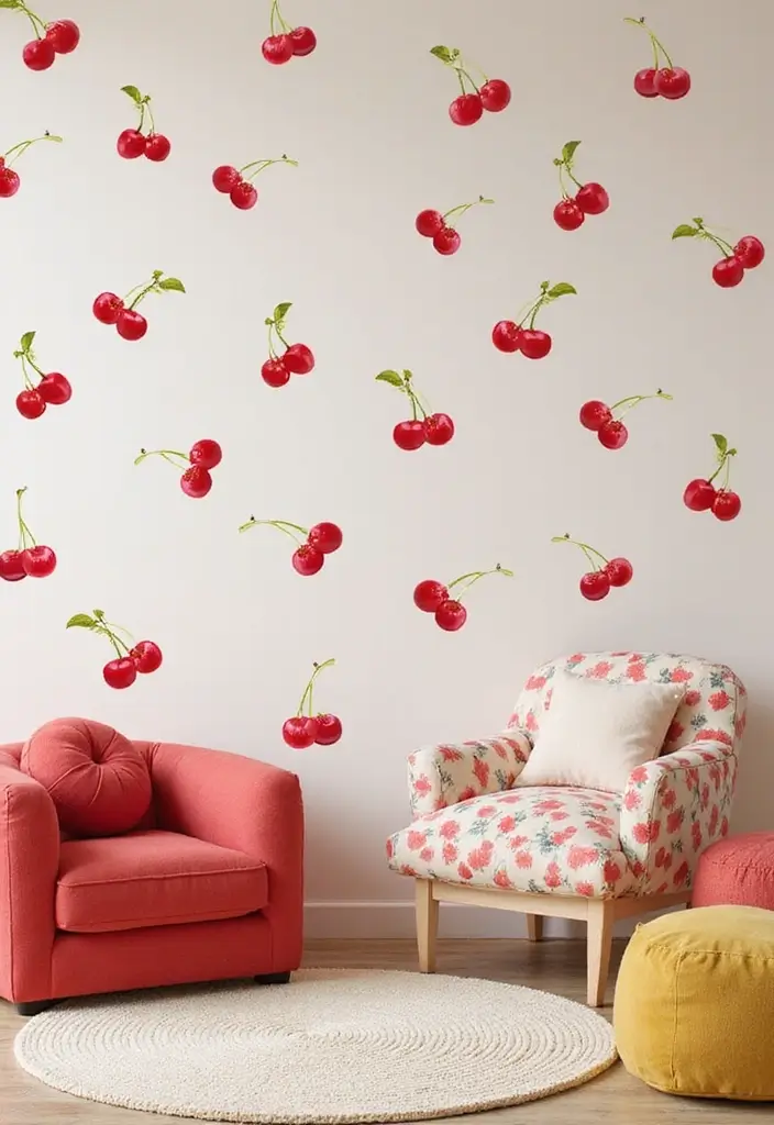 17 Cherry Vibe Decor Ideas You’ll Fall in Love With - 13. Cherry Wall Decals