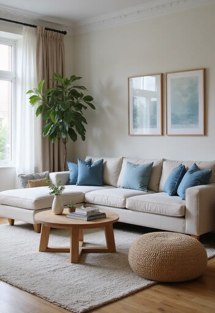 11 Earthy Living Room Color Ideas That Wrap Your Space in Warmth & Serenity - 11. Dusty Blue for a Cool Contrast