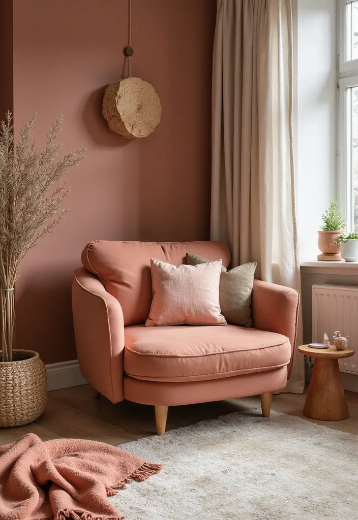 11 Earthy Living Room Color Ideas That Wrap Your Space in Warmth & Serenity - 7. Soft Clay for a Trendy Touch