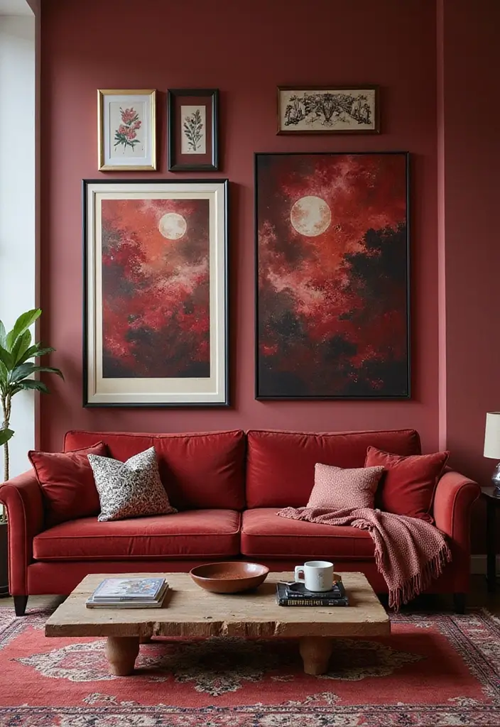 19 Dark Cherry Red Decor Ideas That Feel Seductive & Bold - 6. Art Pieces That Inspire