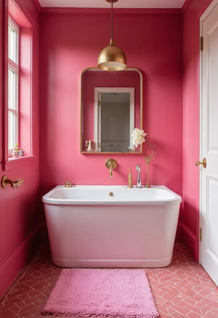 25 Bold Bathroom Color Ideas That Drench Your Space in Vibrance & Personality - 16. Bold Raspberry