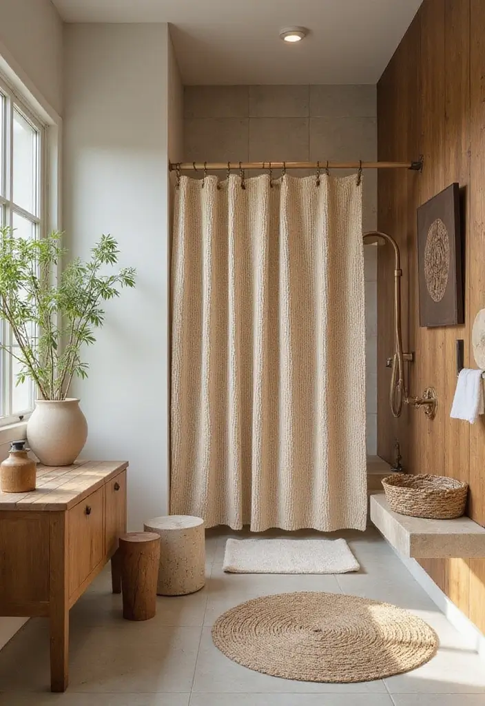 19 Sustainable Bathroom Material Ideas That Blend Eco-Friendly Design & Timeless Style - 8. Hemp Shower Curtains