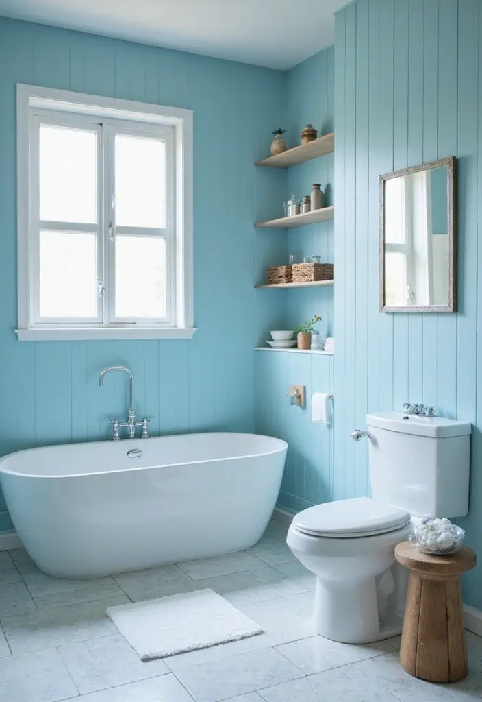 25 Bold Bathroom Color Ideas That Drench Your Space in Vibrance & Personality - 18. Dreamy Sky Blue
