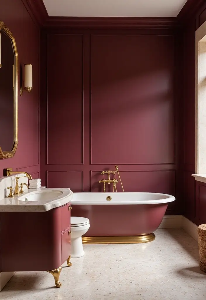 25 Bold Bathroom Color Ideas That Drench Your Space in Vibrance & Personality - 8. Rich Burgundy