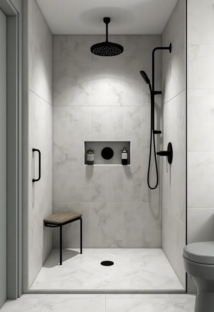 21 Walk-In Showers That Instantly Upgrade Any Bathroom - 17. Bold Black Fixtures