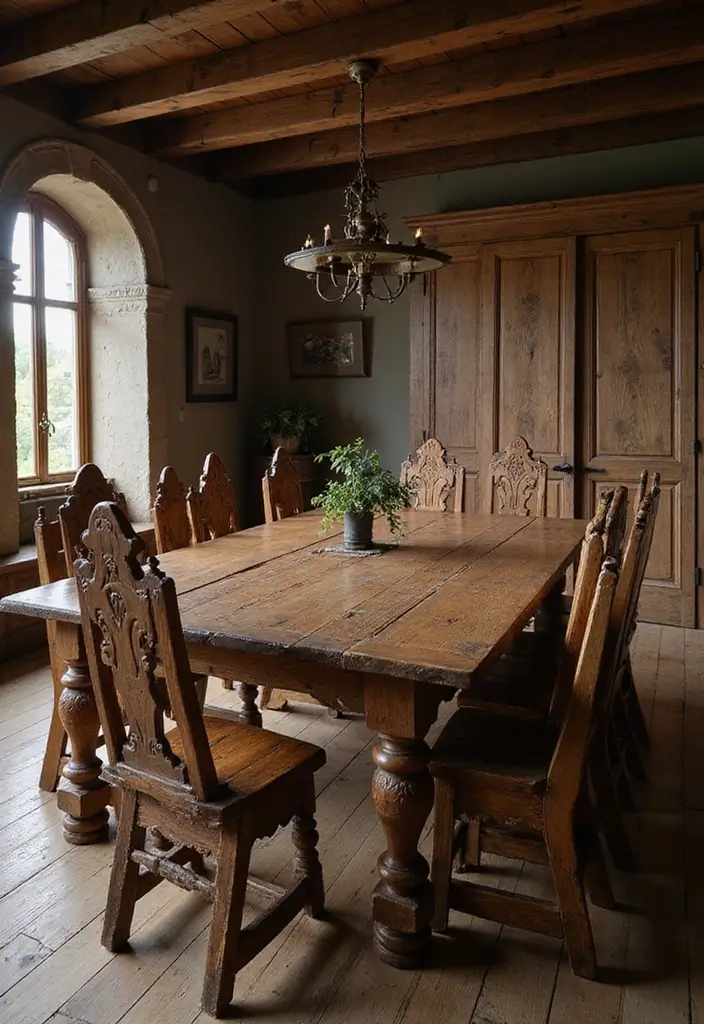 19 Medievalcore Decor Ideas That Feel Regal & Raw - 3. Wooden Furniture with Character