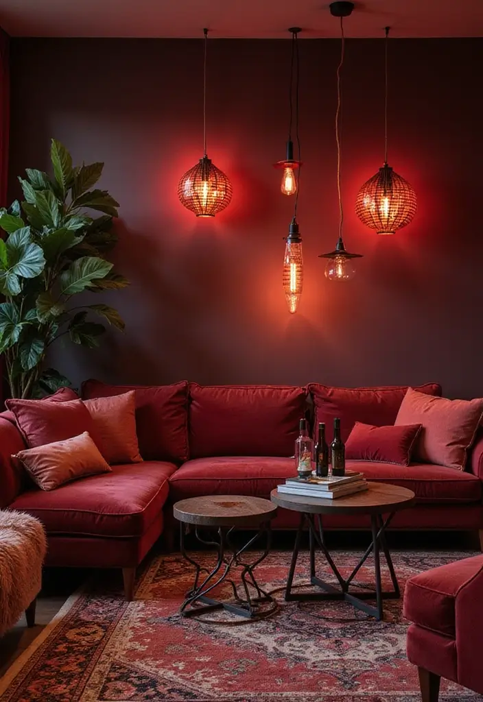19 Dark Cherry Red Decor Ideas That Feel Seductive & Bold - 9. Unique Lighting Fixtures