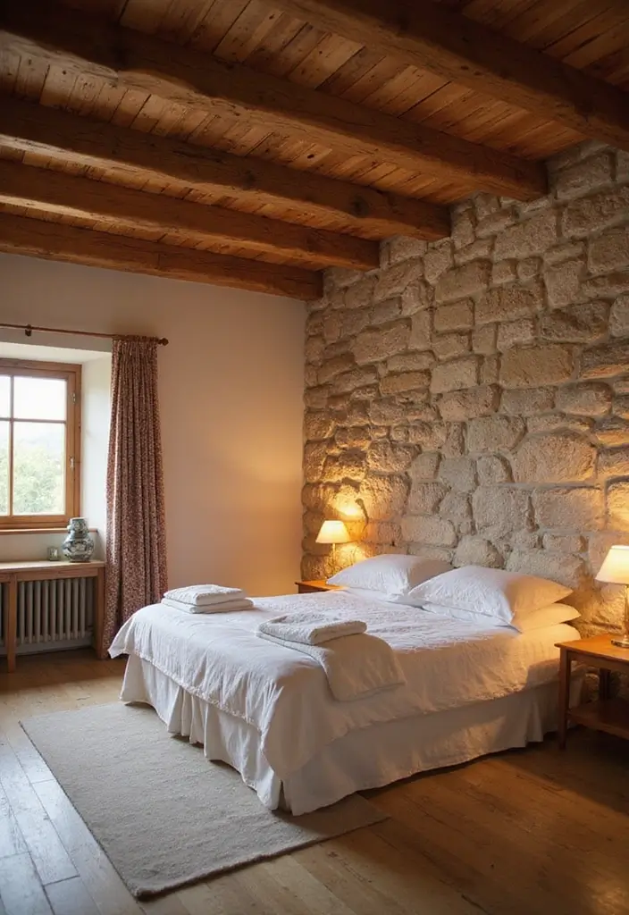 13 Natural Material Bedroom Ideas That Feel Organic & Effortlessly Elegant - 1. Rustic Wooden Beams