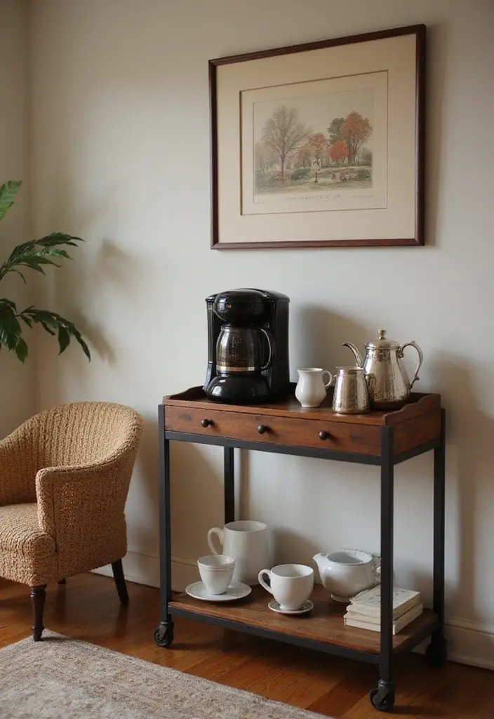 13 Cozy Living Room Decor Ideas That Wrap Your Space in Warmth & Style - 12. Warm Beverage Station