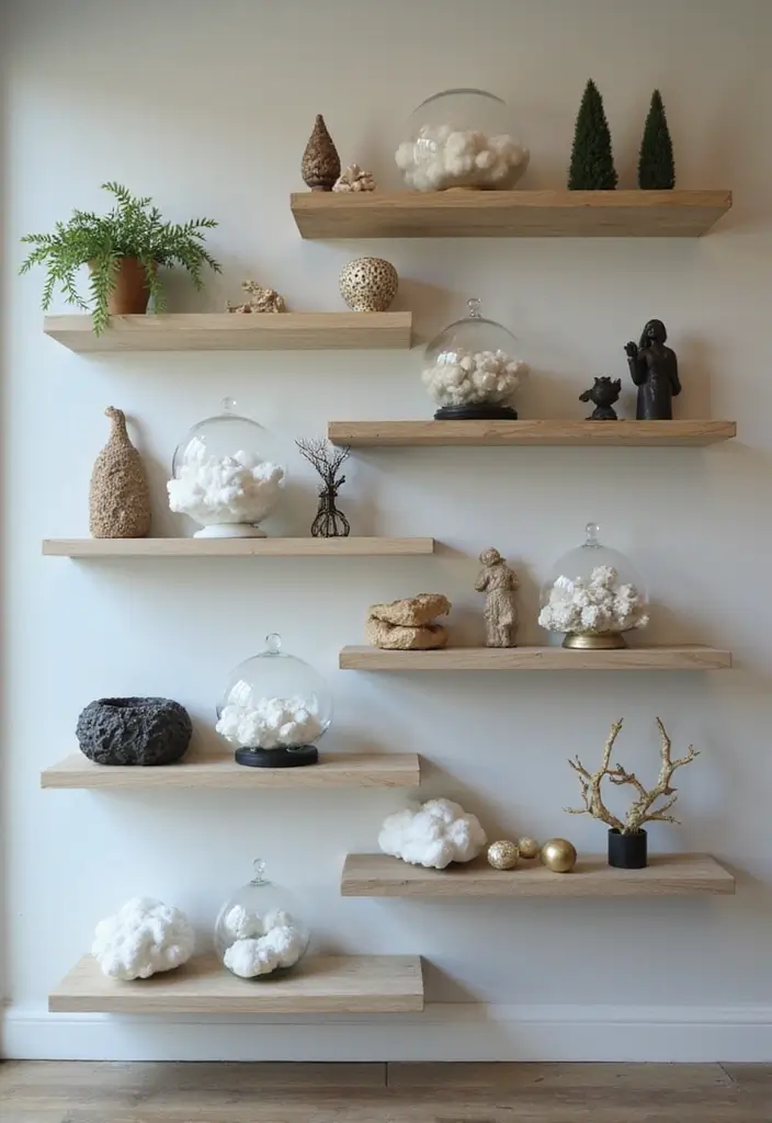 15 Modern Surrealist Decor Ideas That Feel Like Living in a Dream (Don’t Miss #9!) - 1. Floating Shelves with Dreamlike Objects