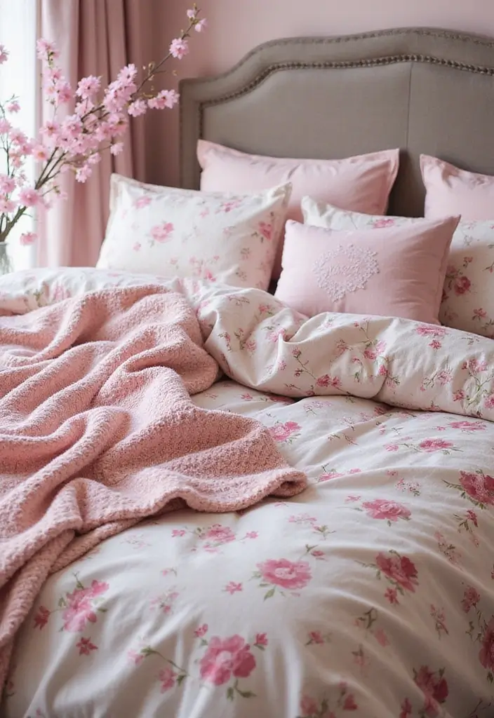 13 Cherry Bedroom Ideas That Feel Bold & Romantic - 2. Cherry Blossom Bedding