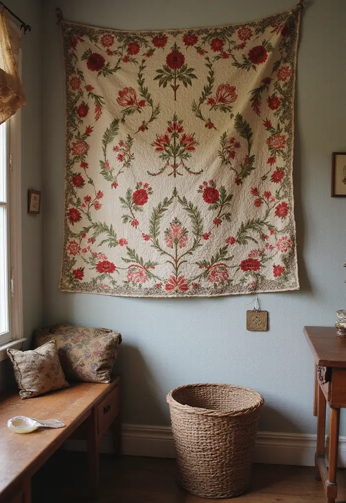 19 Vintage Maximalism Decor Ideas You’ll Want to Copy - 16. Vintage Textiles as Wall Art