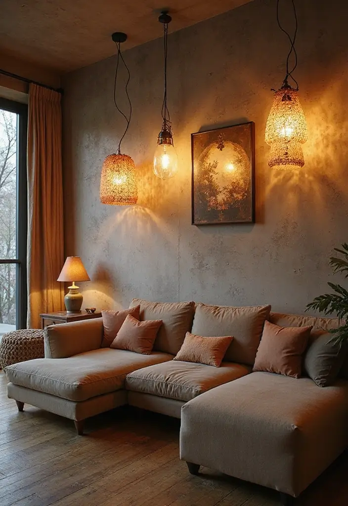 9 Living Room Accent Wall Ideas That Instantly Elevate Your Space - 9. Artistic Lighting