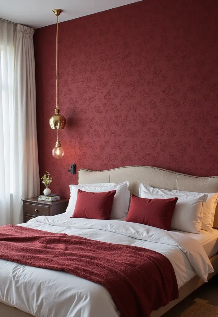 13 Cherry Bedroom Ideas That Feel Bold & Romantic - 7. Textured Cherry Wallpaper
