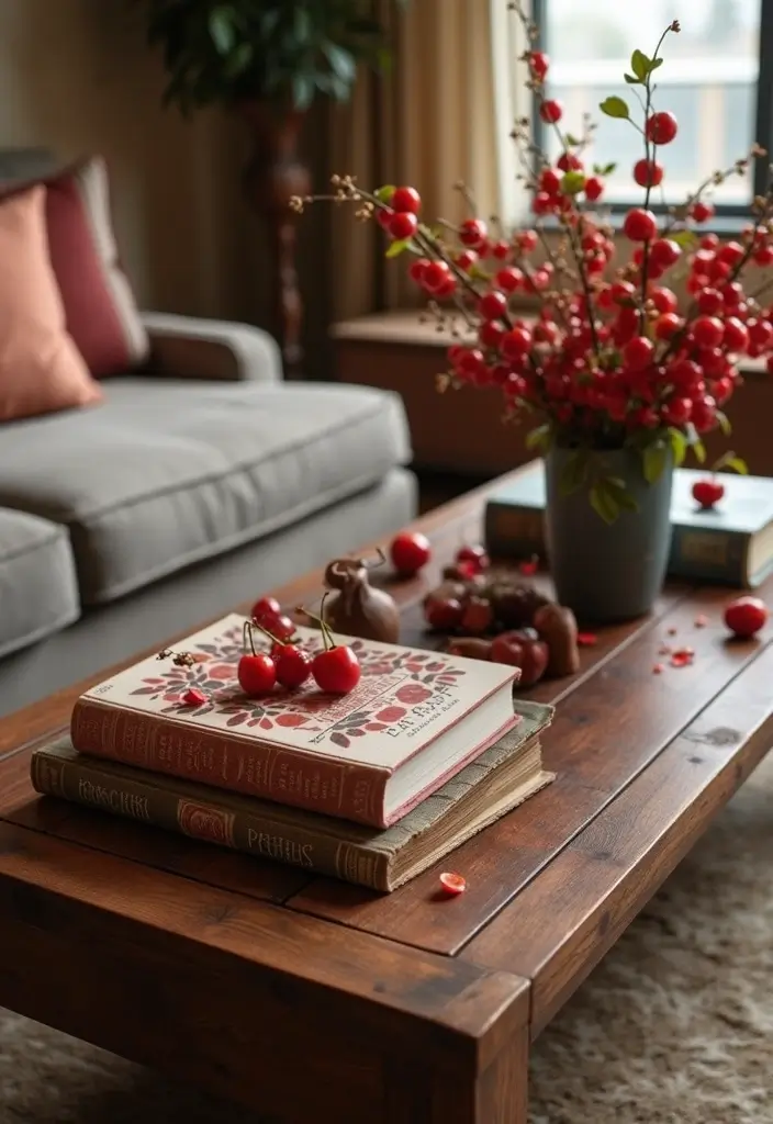 17 Cherry Vibe Decor Ideas You’ll Fall in Love With - 17. Cherry Tabletop Books