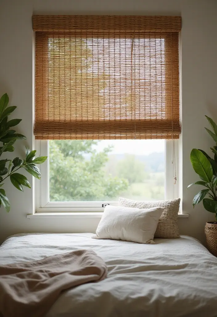 13 Natural Material Bedroom Ideas That Feel Organic & Effortlessly Elegant - 2. Bamboo Blinds