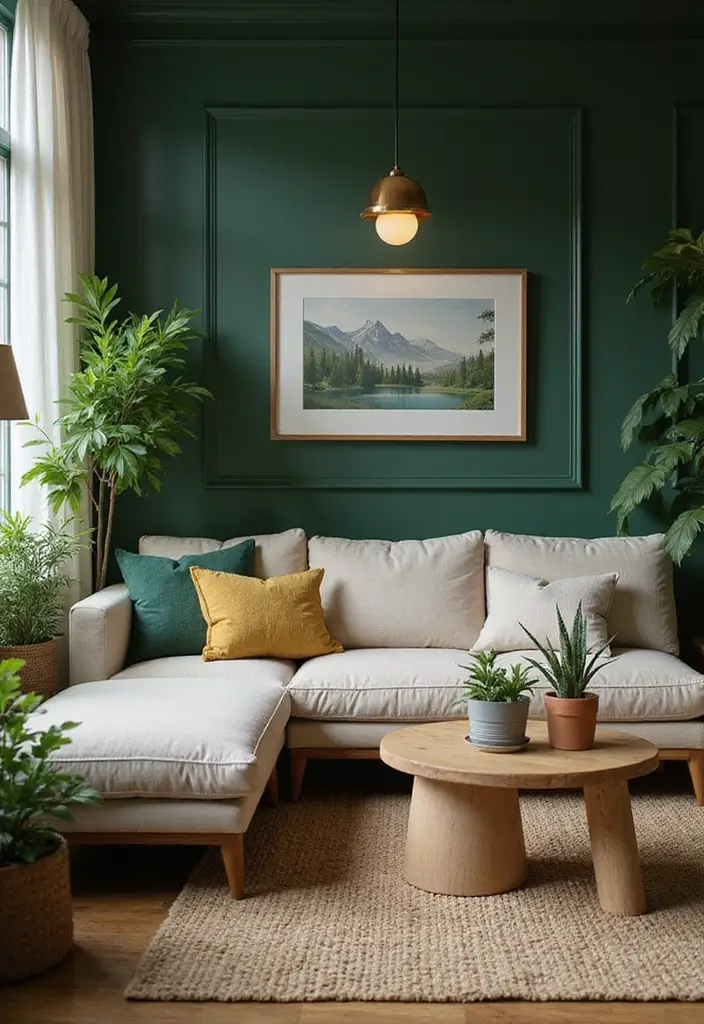 11 Earthy Living Room Color Ideas That Wrap Your Space in Warmth & Serenity - 8. Deep Forest Green for a Nature-Inspired Retreat