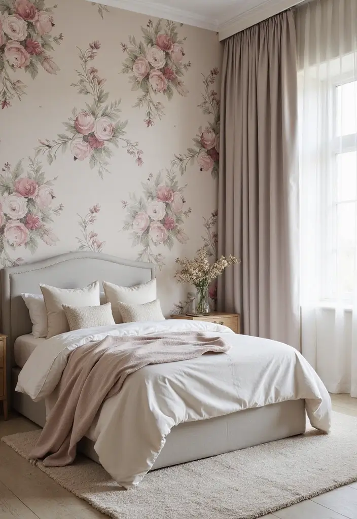 11 Floral Bedroom Wallpaper Ideas That Bloom With Personality and Charm - 4. Soft and Serene