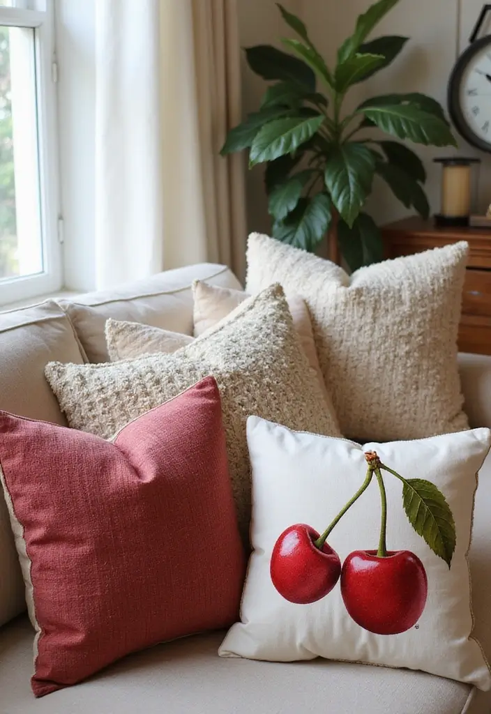 17 Cherry Vibe Decor Ideas You’ll Fall in Love With - 11. Cherry Inspired Throw Pillows