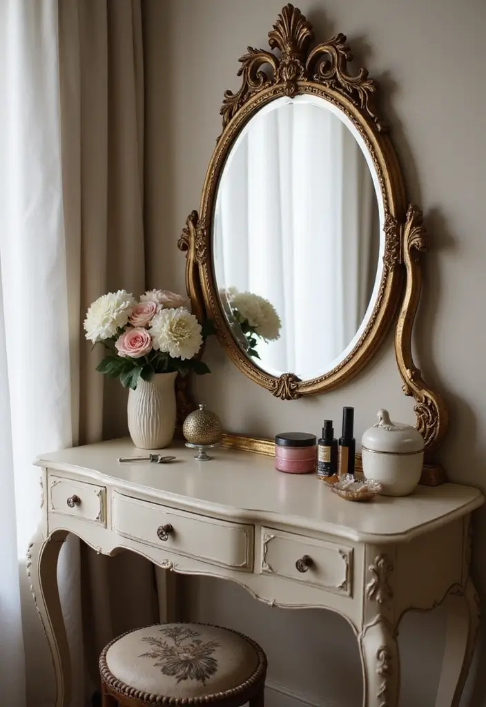 13 Vintage Bedroom Decor Ideas That Radiate Timeless Charm - 9. Vintage Dressing Tables