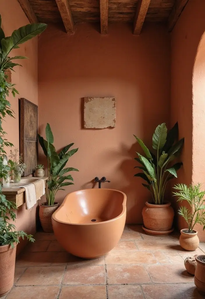 25 Bold Bathroom Color Ideas That Drench Your Space in Vibrance & Personality - 11. Rustic Terracotta