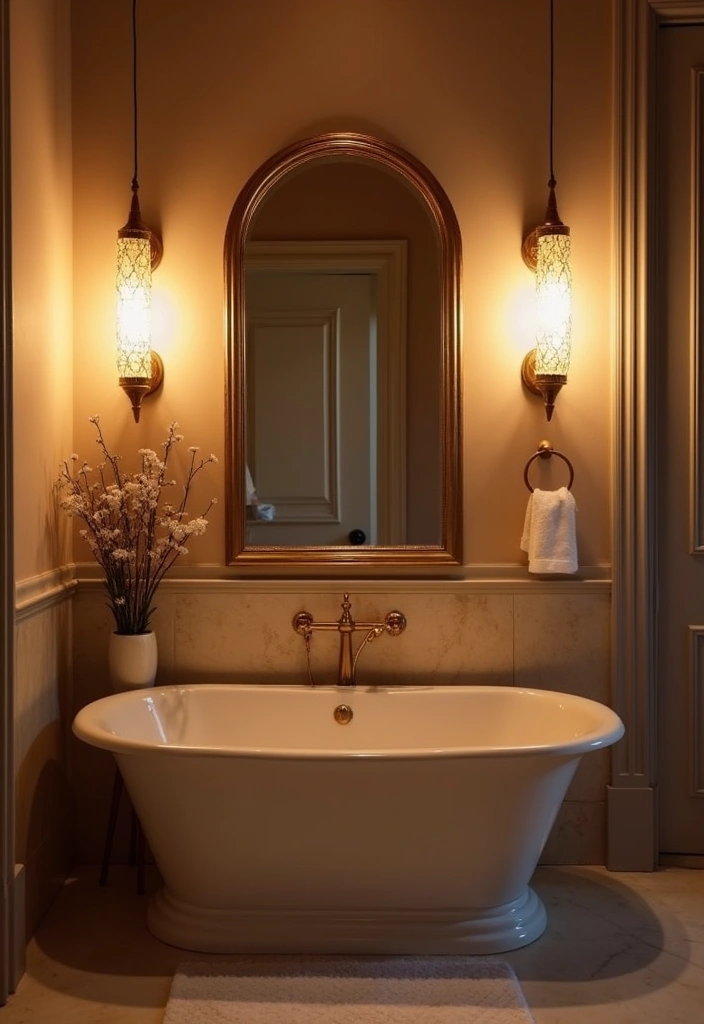 15 Spa-Like Bathroom Decor Ideas That Turn Your Home Into a Relaxing Retreat - 10. Elegant Lighting Fixtures