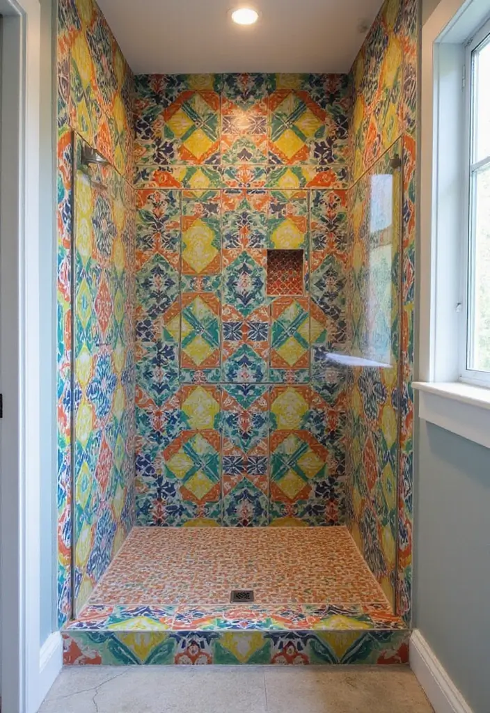 21 Walk-In Showers That Instantly Upgrade Any Bathroom - 4. Bold and Colorful