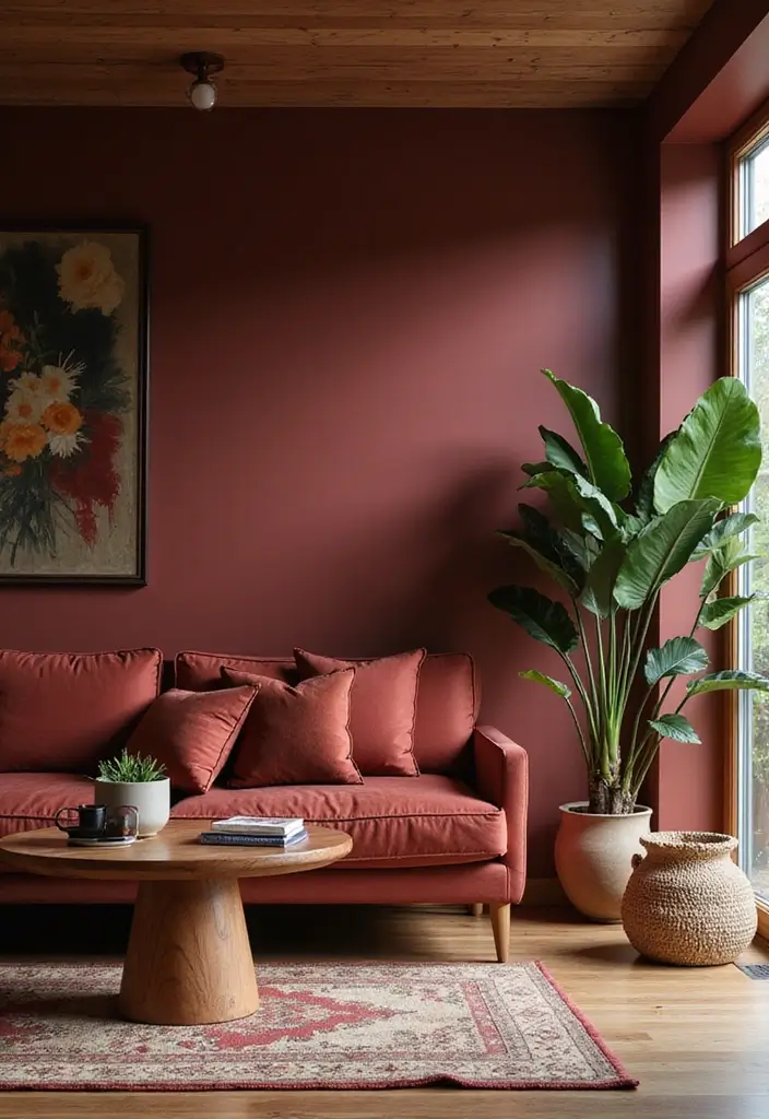 19 Dark Cherry Red Decor Ideas That Feel Seductive & Bold - 16. Combining with Natural Elements