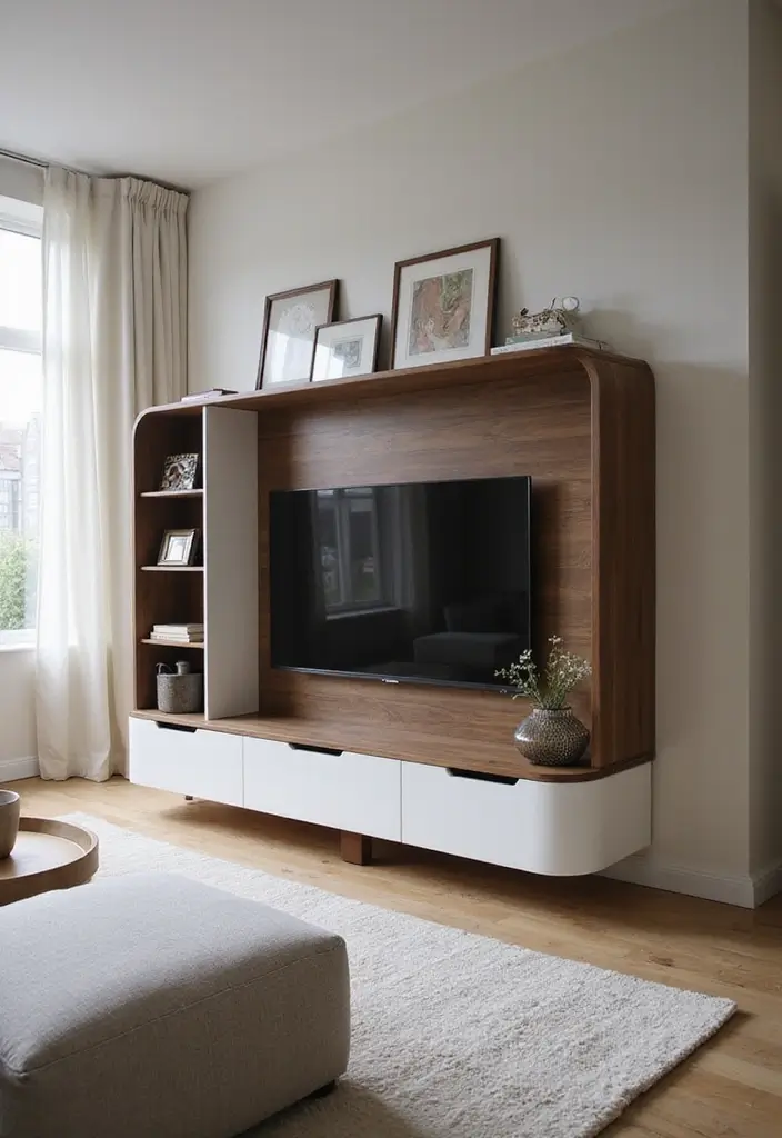 13 Curved Living Room Furniture Ideas That Flow With Style & Comfort - 9. Curved TV Stands
